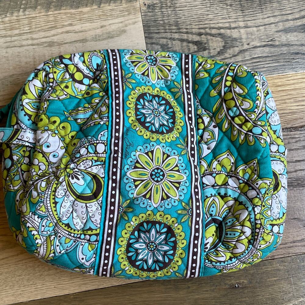 Vera Bradley Quilted Cosmetic Makeup Bag Turquoise Green Paisley Travel
